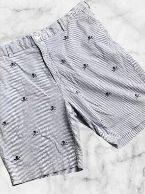 Polo Ralph Lauren Men’s 40 Shorts Skull Crossbones Seersucker Stripe Classic Fit